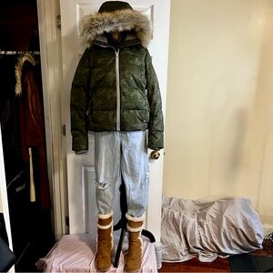 FERA‎ Women’s Chloe Camo Down Ski Winter Snow Parka Hooded Zipper Jacket Size 10